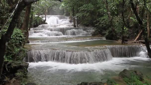 Huai Mae Khamin waterfall  in rainy season and natural in Kanchanaburi province Thailand.Huai Mae Khamin waterfall is in rain forest and tree green - Footage, Video