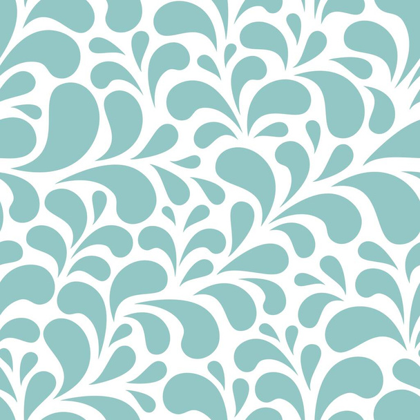 Seamless abstract pattern with blue and turquoise drops or petals on white background. Vintage floral background. Vector illustration. Cute ornament for print - Vector, imagen