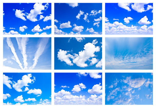 Collage made of many white fluffy clouds - Photo, Image
