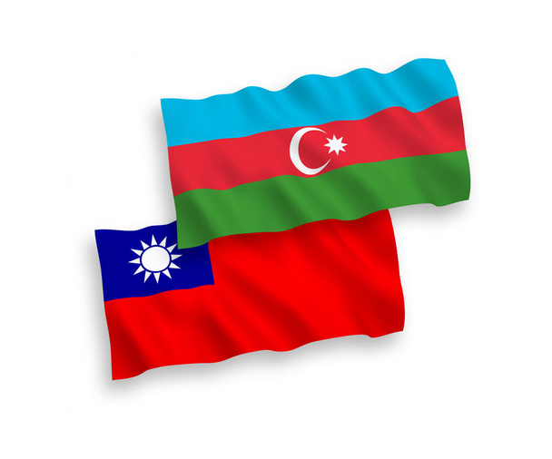 Beyaz arka planda Azerbaycan ve Tayvan 'ın ulusal taşıyıcı kumaş bayrakları izole edildi. 1 'e 2 oranında. - Vektör, Görsel