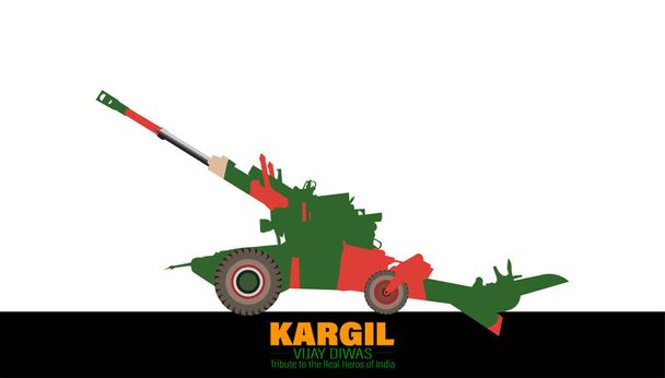 Vektorový ilustrace Kargil Vijay Diwas, který anglický význam je Kargil Victory Day. Boforsova zbraň použitá ve válce v Kargilu. - Vektor, obrázek