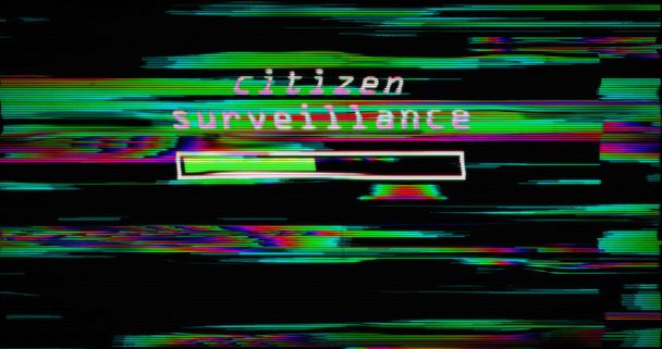 Digitaal surveillancesysteem voor burgers, toezicht, afluisteren en cyberbewaking. Retro tv stijl illustratie. Abstract concept met geluid en glitch effect. - Foto, afbeelding
