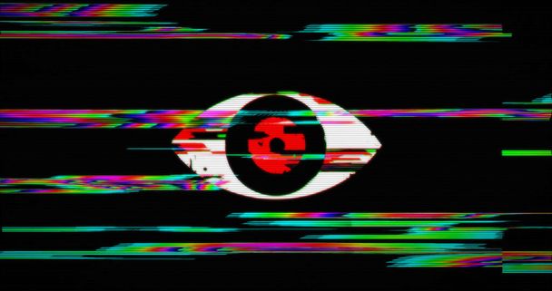 Citizen surveillance digital system, oversee, wiretapping and cyber invigilation. Retro tv style illustration. Abstract concept with noise and glitch effect. - Photo, Image
