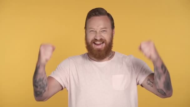 Happy and joyful bearded man. Slowmotion. - Footage, Video