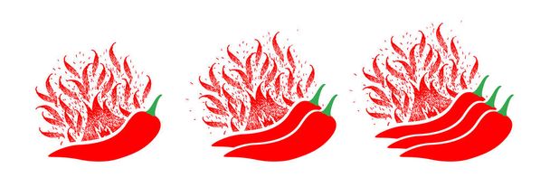 Vecteur de nourriture épicée sauce douce et extra-piquante, indicateur d'échelle de force de piment rouge avec doux, moyen, chaud. piment avec flamme, dans le feu. - Vecteur, image