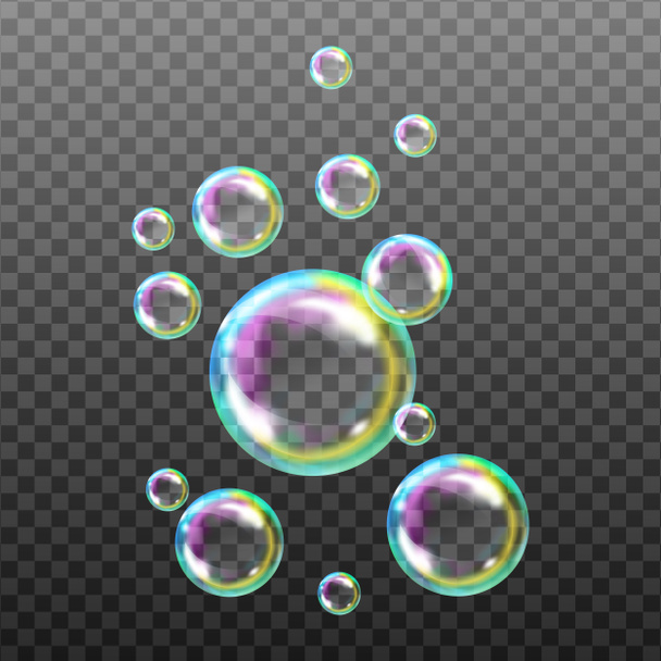Realistic transparent soap bubbles with rainbow reflection isolated design elements. - Photo, Image