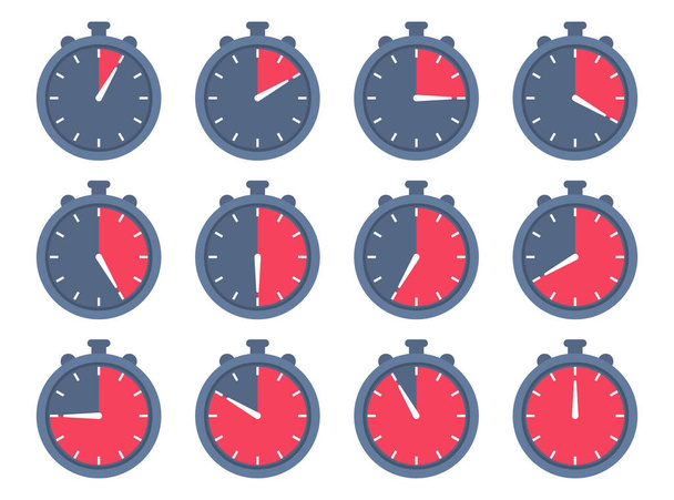 Set stopwatch, timer iconen in een plat design - Vector, afbeelding