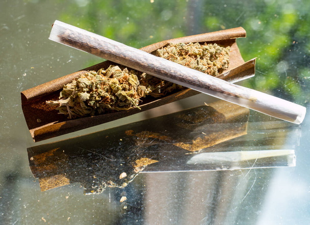 Közös marihuána és papír háttér - Fotó, kép