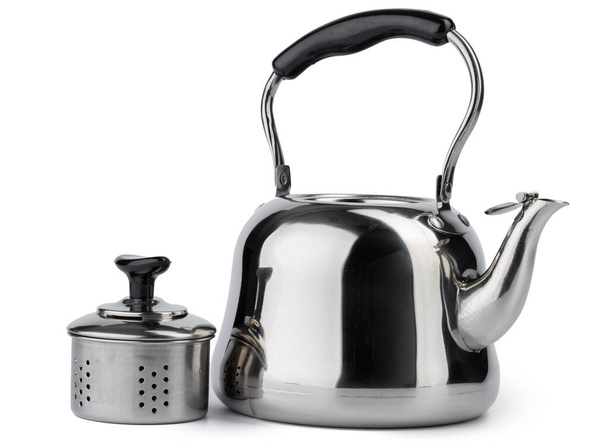 Metal tea pot for gas stove isolated on white - Foto, Imagem
