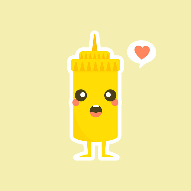 Cute Mustard Yellow Sauce Bottle Vector Illustration Cartoon Kawaii Smile - Vector, Image