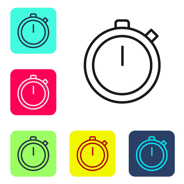 Black line Stopwatch icon isolated on white background. Time timer sign. Chronometer sign. Set icons in color square buttons. Vector Illustration. - Vector, Image