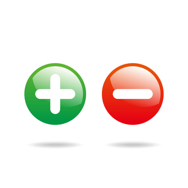 Pozytywna i negatywna ikona Glossy z zielonym i czerwonym kolorem, znakiem dodatnim i ujemnym lub symbolem ilustracji wektor szablonu - Wektor, obraz