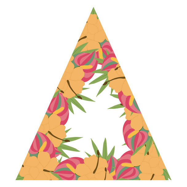 háromszög esküvői keret trópusi virágokkal - Vektor, kép