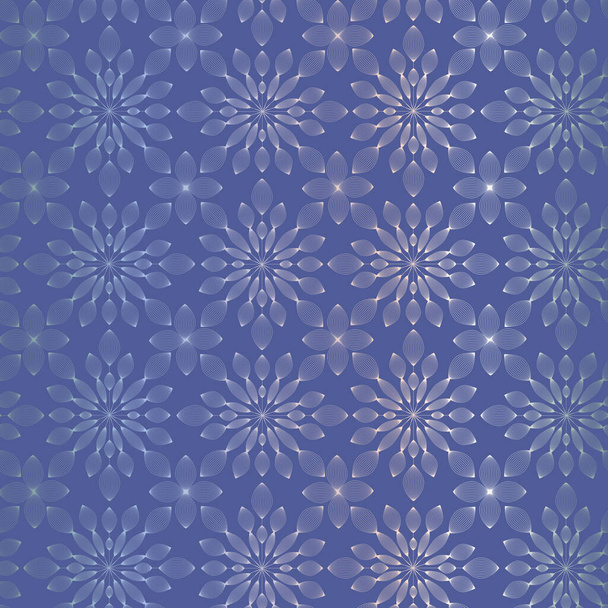 Lineares, ornamentales, nahtloses Vektormuster auf Blau - Vektor, Bild