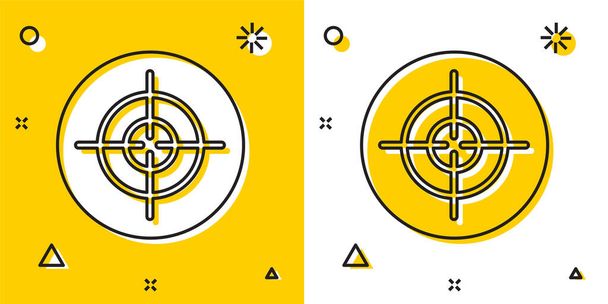 Black Target icono deportivo aislado sobre fondo amarillo y blanco. Objetivo limpio con números para el campo de tiro o tiro. Formas dinámicas aleatorias. Vector
. - Vector, imagen