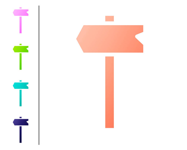 Знак руху коралових доріг. Сигпост ізольований на білому тлі. Покровський символ. Ізольований дорожній інформаційний знак. Напрямок. Встанови кольорові ікони. Вектор. - Вектор, зображення