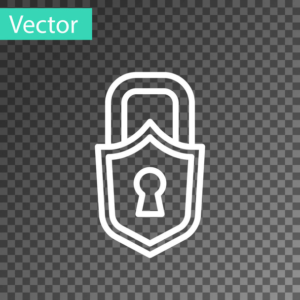Fehér vonal Lock ikon elszigetelt átlátszó háttérrel. Lakat jel. Biztonság, biztonság, védelem, adatvédelem. Vektor. - Vektor, kép
