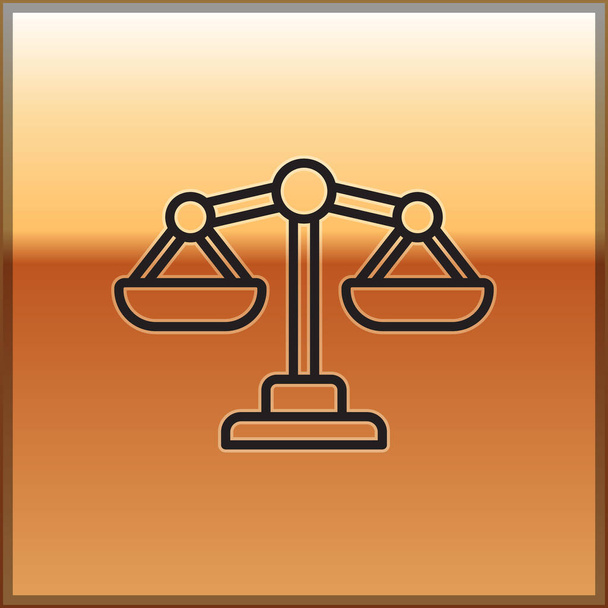 Linea nera Scale di icona della giustizia isolate su sfondo oro. Simbolo della Corte di giustizia. Segno di bilancia. Vettore.. - Vettoriali, immagini