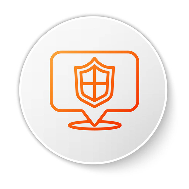Orange line Location shield icon isolated on white background. Insurance concept. Guard sign. Security, safety, protection, privacy concept. White circle button. Vector.. - Vector, afbeelding