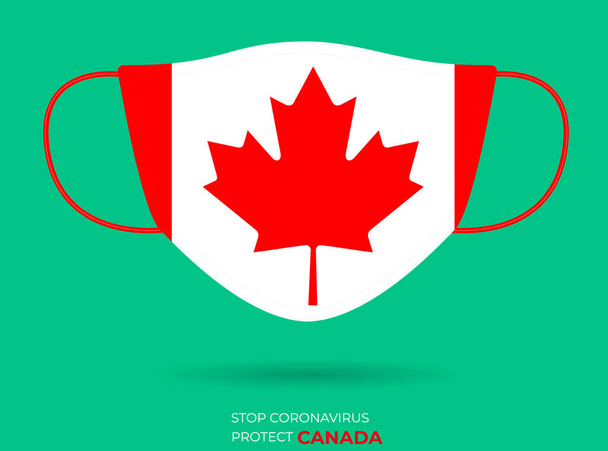Ιός του Coronavirus στον Καναδά. Γραφικός διάνυσμα χειρουργικής μάσκας με σημαία ΚΑΝΑΔΙΑΣ. - Διάνυσμα, εικόνα