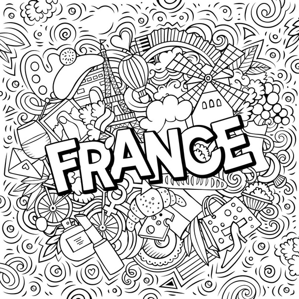 Francie ručně kreslil kreslené kreslené čmáranice ilustrace. Vtipný cestovní design. - Fotografie, Obrázek