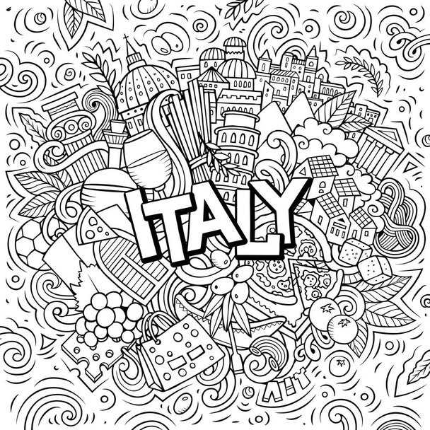 İtalya 'nın el çizimi karikatür çizimi. Komik seyahat tasarımı. - Fotoğraf, Görsel