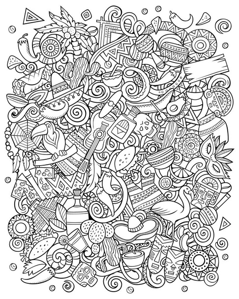 Desenhos animados raster cor doodles América Latina ilustração
 - Foto, Imagem