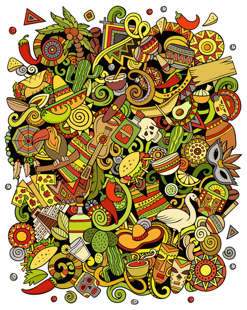 Sarjakuva rasteri doodles Latinalainen Amerikka hassu kuva - Valokuva, kuva