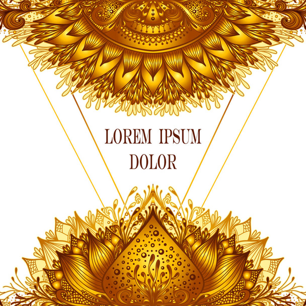 Šablona deign Abstraktní dekorativní prvek ve stylu Boho Eastern Ethnic nebo Mandala ve zlatě pro reklamu kosmetických nebo parfémů nebo hygienických výrobků nebo čaje - Vektor, obrázek