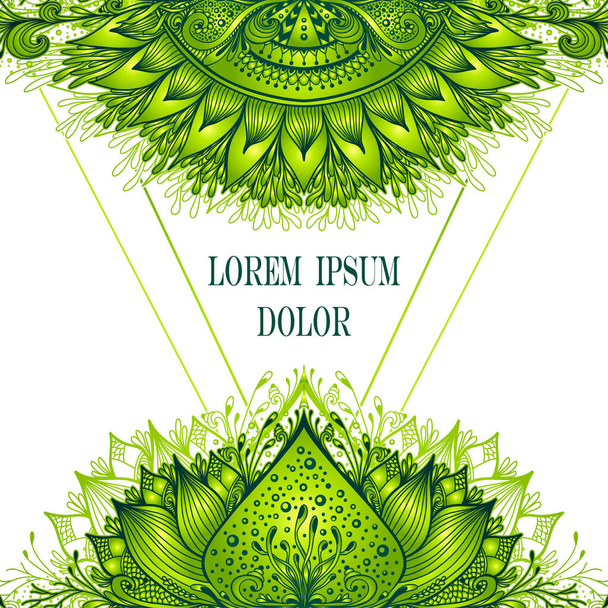 Πρότυπο της deign της αφηρημένης διακοσμητικό στοιχείο σε Boho Ανατολική Ethnic στυλ ή Mandala σε πράσινο για τη διαφήμιση καλλυντικών ή άρωμα ή προϊόντα υγιεινής ή τσάι - Διάνυσμα, εικόνα