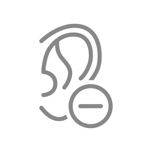Orelha com ícone de linha de menos. Órgão auditivo da doença, símbolo da surdez
 - Vetor, Imagem
