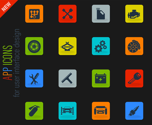 Auto Service vector color web icons on dark background for user interface design - Vector, Image