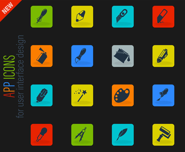 Návrhové nástroje vektorové barvy webové ikony na tmavém pozadí pro návrh uživatelského rozhraní - Vektor, obrázek