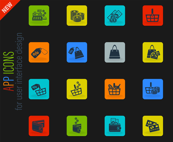 marketing and e-commerce vector color web icons on dark background for user interface design - Vector, Image