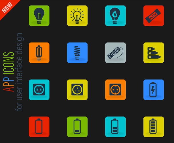 Векторные иконки цвета электричества на темном фоне для дизайна пользовательского интерфейса - Вектор,изображение