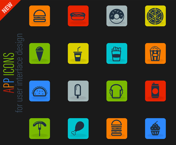 Fast food wektor kolor ikon internetowych na ciemnym tle do projektowania interfejsu użytkownika - Wektor, obraz