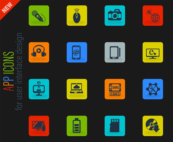 hi tech vector color web icons on dark background for user interface design - Vector, Image
