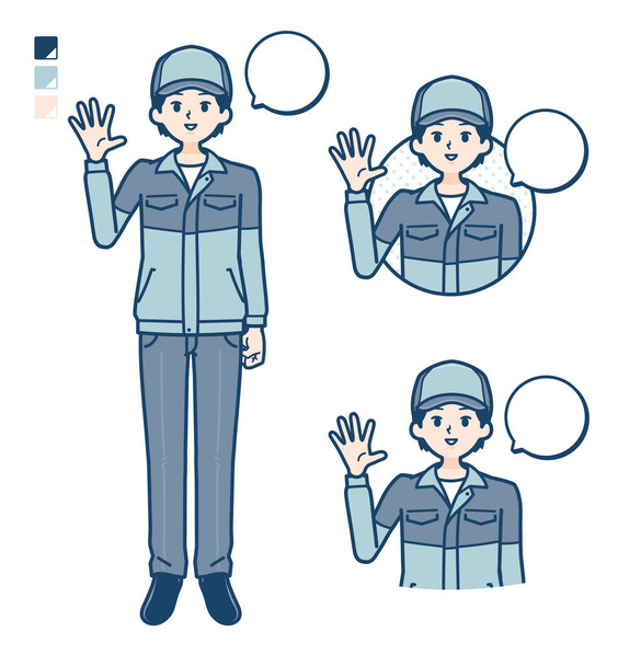 A Man wearing workwear with greeting images - Vector, imagen