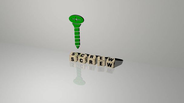 3D graphical image of SCREW vertically along with text built by metallic cubic letters from the top perspective, excellent for the concept presentation and slideshows - Photo, Image