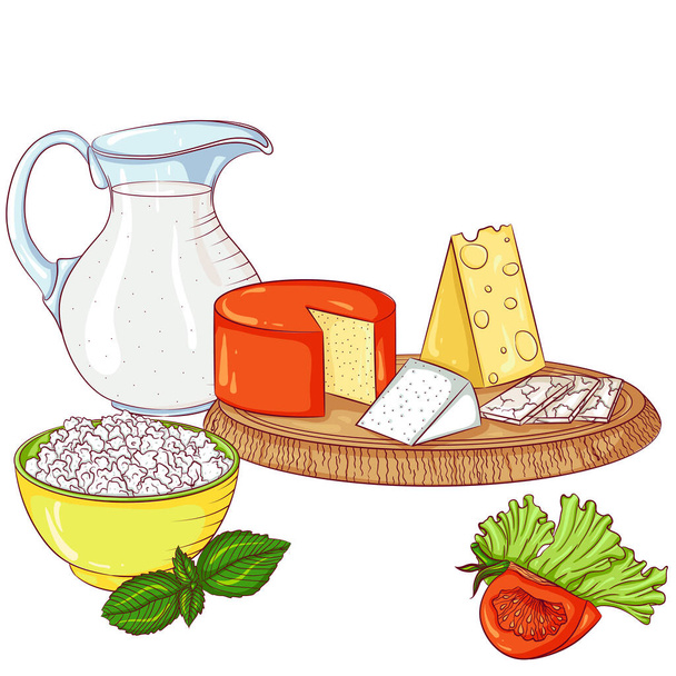 Γαλακτοκομικά προϊόντα σε λευκό φόντο - Διάνυσμα, εικόνα