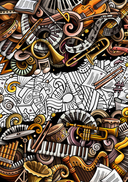 Κλασική μουσική χειροποίητα doodle banner. Cartoon αναλυτικό φυλλάδιο. - Φωτογραφία, εικόνα