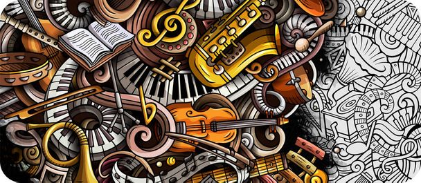 Κλασική μουσική χειροποίητα doodle banner. Cartoon αναλυτικό φυλλάδιο. - Φωτογραφία, εικόνα