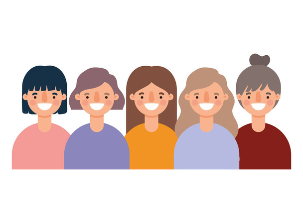 donne avatar cartoni animati sorridente disegno vettoriale - Vettoriali, immagini