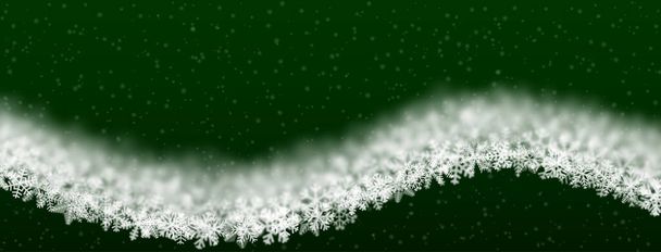 異なる形状の雪片のクリスマスの背景,ぼかしと透明性,波の形,緑の背景に - ベクター画像