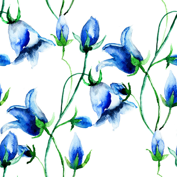 Seamless wallpaper with Bell flowers - Photo, Image
