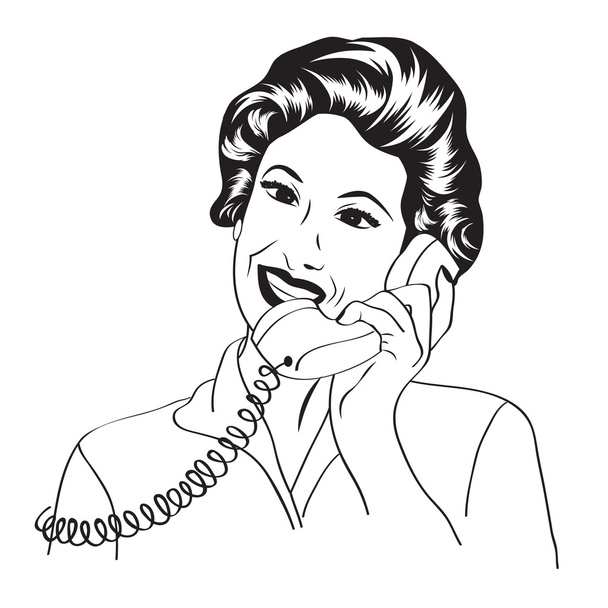 telefonla konuşurken popart komik, retro kadın - Fotoğraf, Görsel