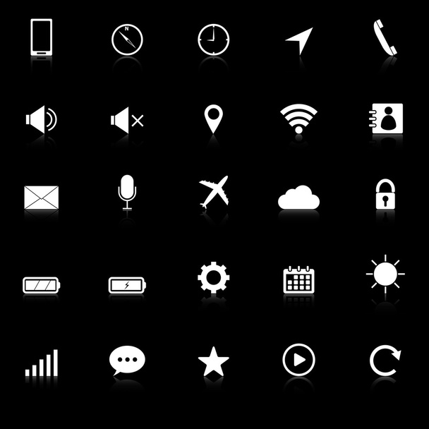 Mobile phone icons with reflect on black background - Vecteur, image