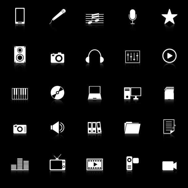 Media icons with reflect on black background - ベクター画像