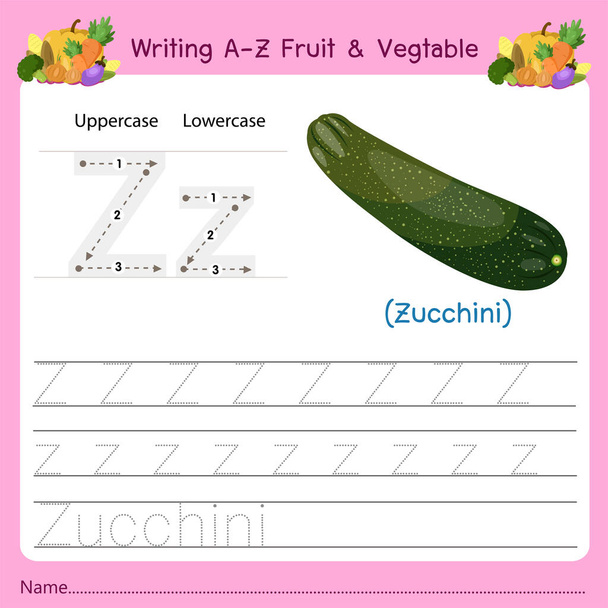 Illustrator van het schrijven van a-z Fruit & Vagetable Z - Vector, afbeelding