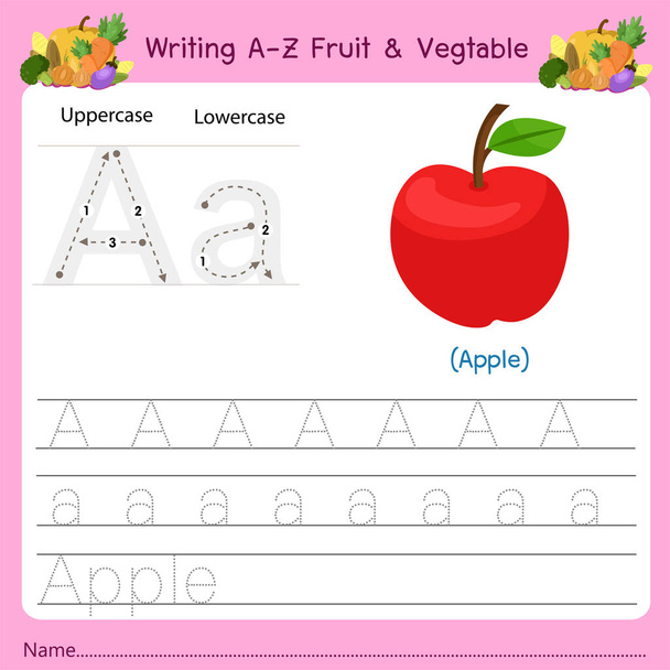 Ilustrador de escribir a-z Fruit & Vagetable A
 - Vector, imagen